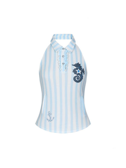 Striped Seahorse Polo Sleeveless Shirt【s0000016824】