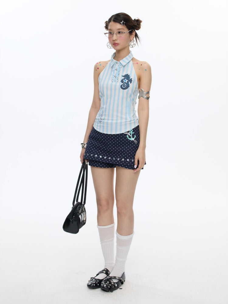 Striped Seahorse Polo Sleeveless Shirt【s0000016824】