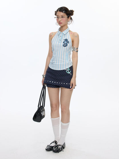 Striped Seahorse Polo Sleeveless Shirt【s0000016824】