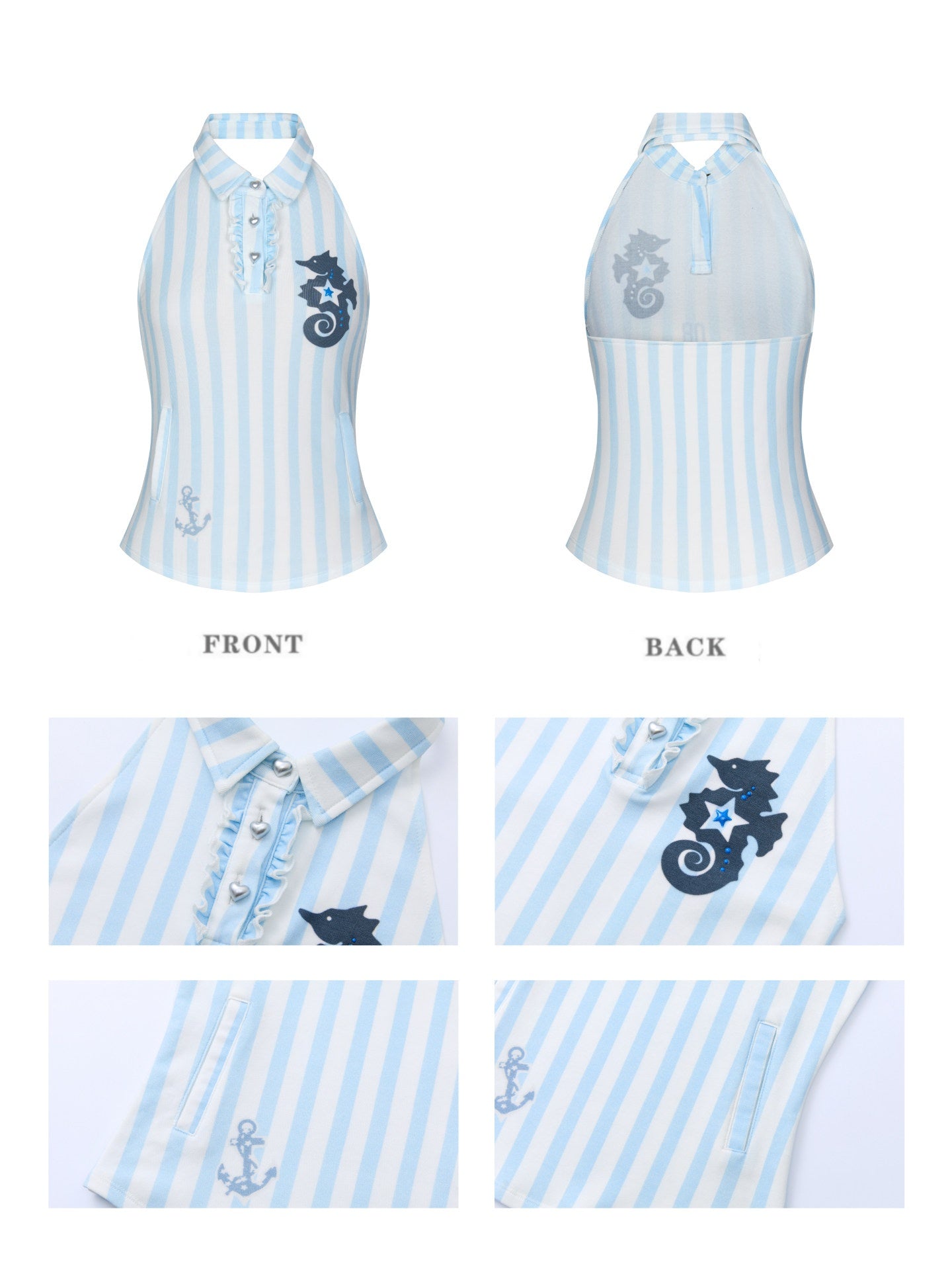 Striped Seahorse Polo Sleeveless Shirt【s0000016824】