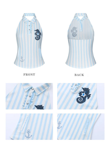 Striped Seahorse Polo Sleeveless Shirt【s0000016824】