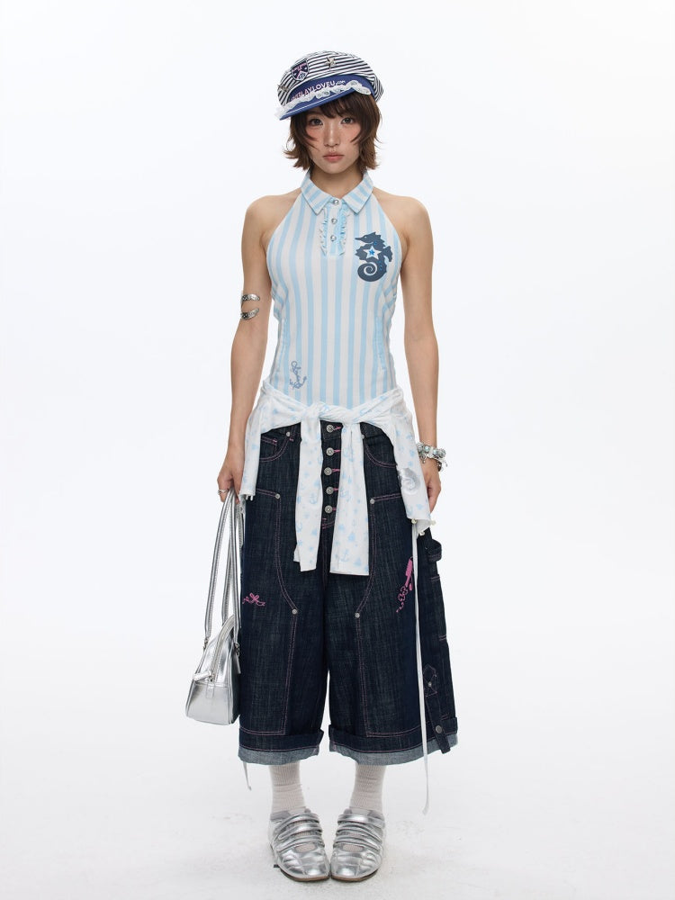 Striped Seahorse Polo Sleeveless Shirt【s0000016824】