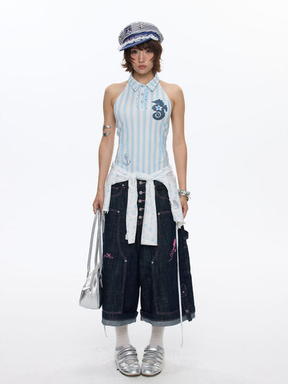 Striped Seahorse Polo Sleeveless Shirt【s0000016824】
