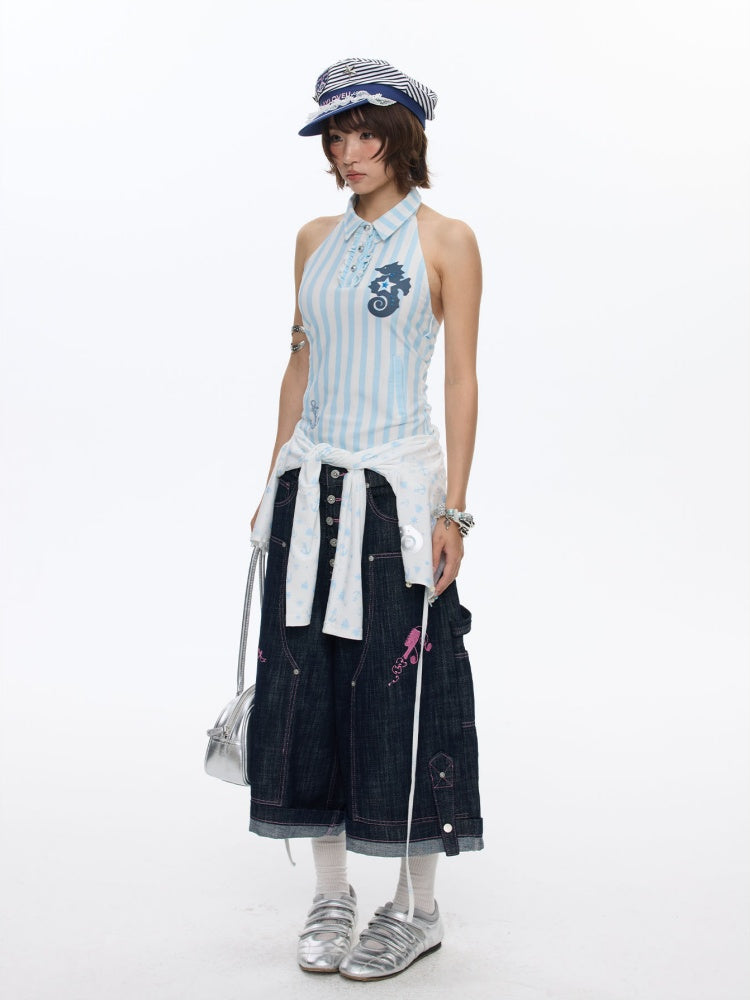 Striped Seahorse Polo Sleeveless Shirt【s0000016824】