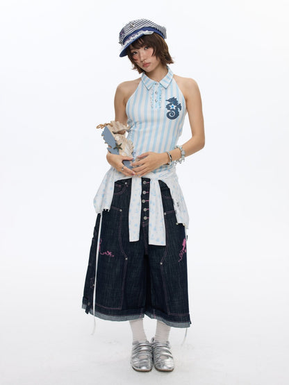 Striped Seahorse Polo Sleeveless Shirt【s0000016824】
