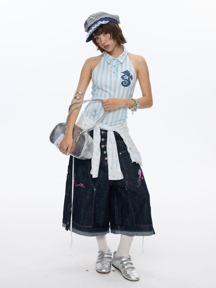 Striped Seahorse Polo Sleeveless Shirt【s0000016824】