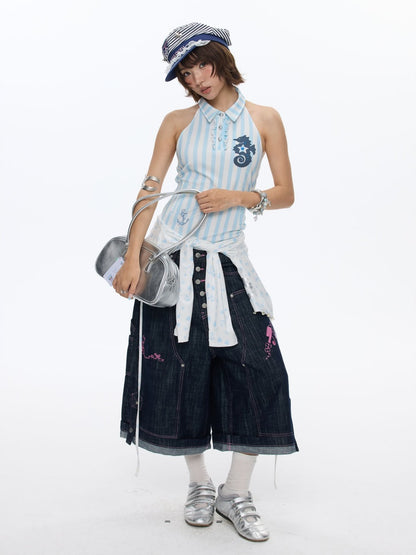 Striped Seahorse Polo Sleeveless Shirt【s0000016824】