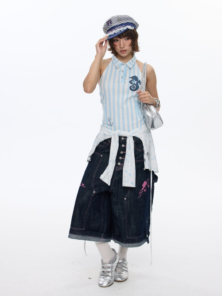 Striped Seahorse Polo Sleeveless Shirt【s0000016824】