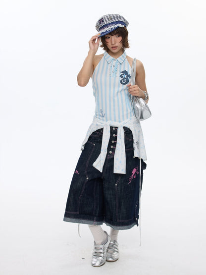 Striped Seahorse Polo Sleeveless Shirt【s0000016824】