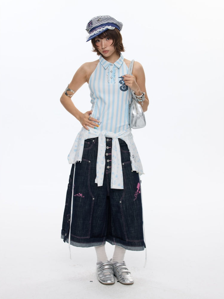 Striped Seahorse Polo Sleeveless Shirt【s0000016824】