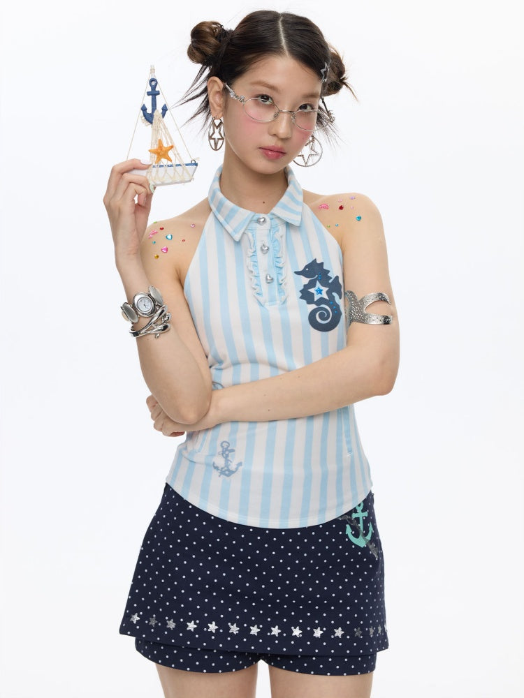 Striped Seahorse Polo Sleeveless Shirt【s0000016824】