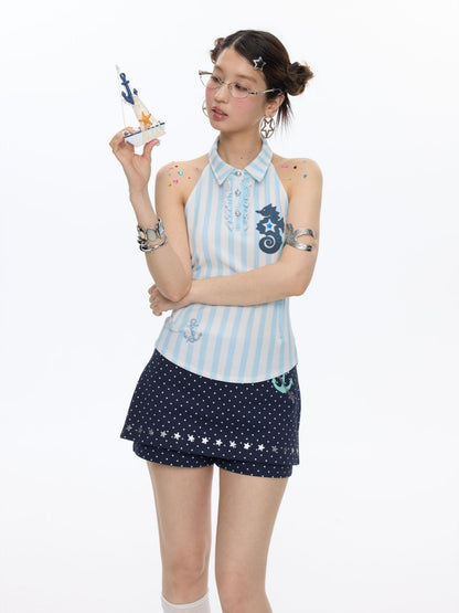 Striped Seahorse Polo Sleeveless Shirt【s0000016824】