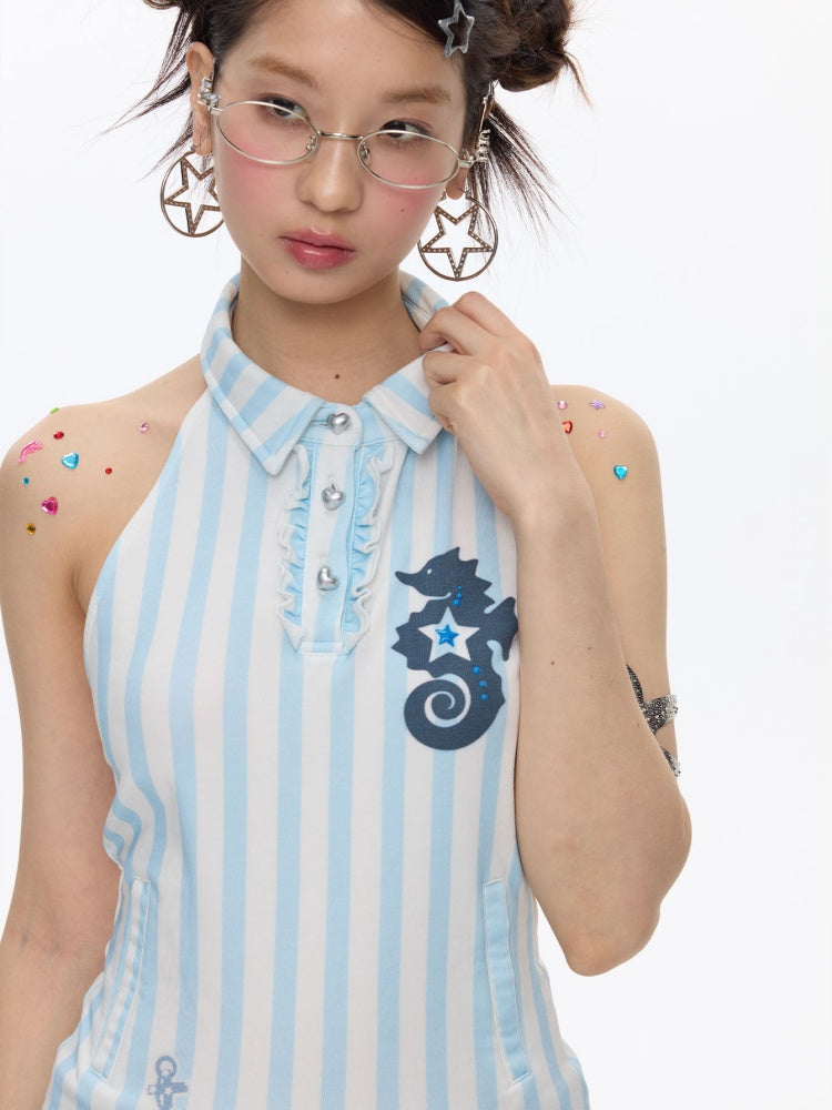 Striped Seahorse Polo Sleeveless Shirt【s0000016824】