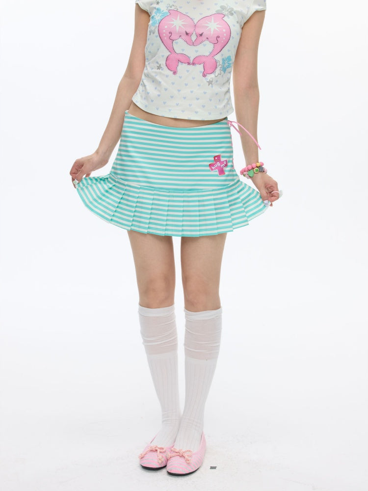 Striped Pleated Short Skirt【s0000016826】