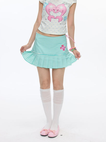 Striped Pleated Short Skirt【s0000016826】
