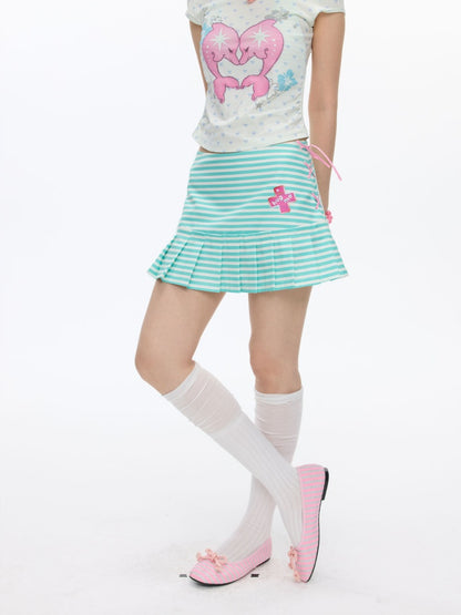 Striped Pleated Short Skirt【s0000016826】