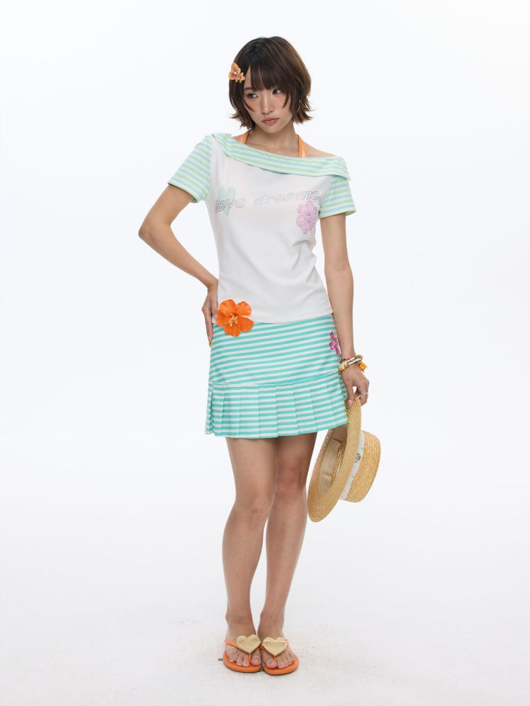 Striped Pleated Short Skirt【s0000016826】