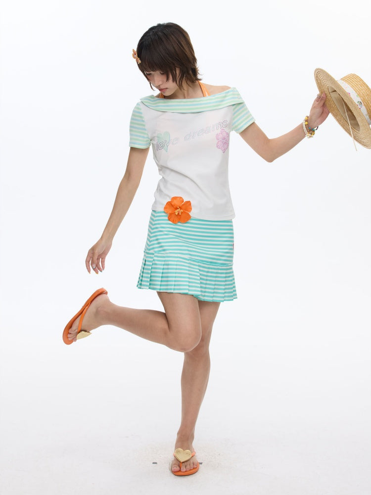 Striped Pleated Short Skirt【s0000016826】