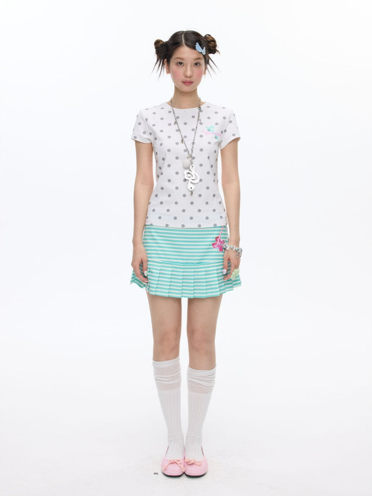 Striped Pleated Short Skirt【s0000016826】