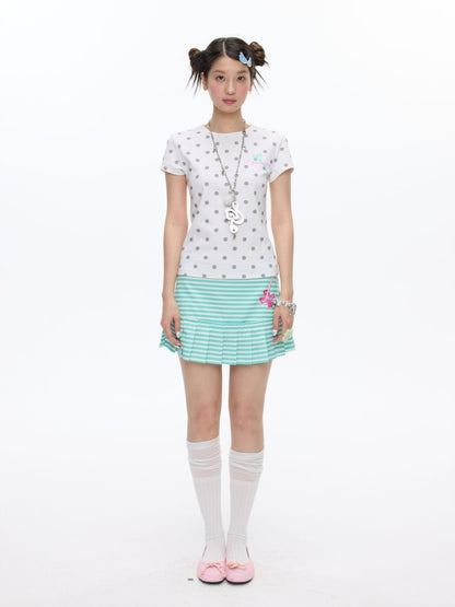 Striped Pleated Short Skirt【s0000016826】