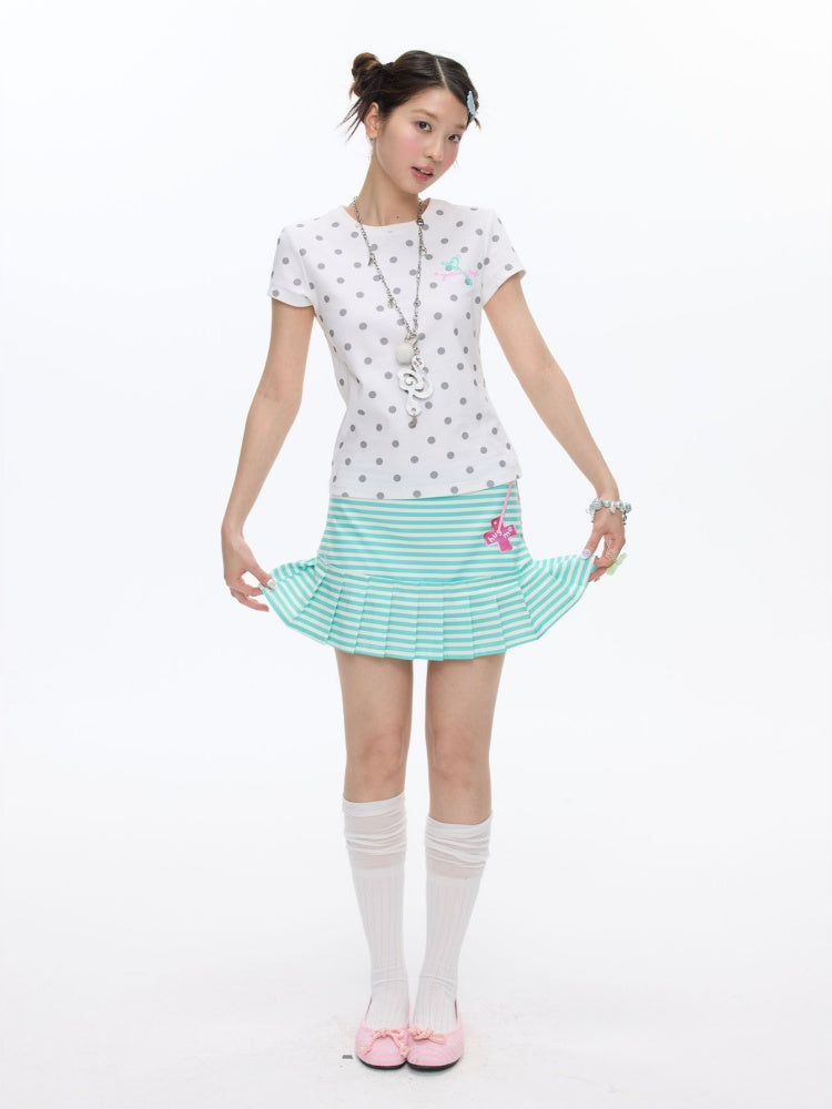 Striped Pleated Short Skirt【s0000016826】