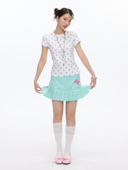 Striped Pleated Short Skirt【s0000016826】