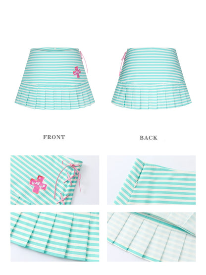 Striped Pleated Short Skirt【s0000016826】