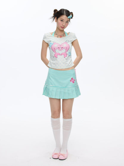 Striped Pleated Short Skirt【s0000016826】