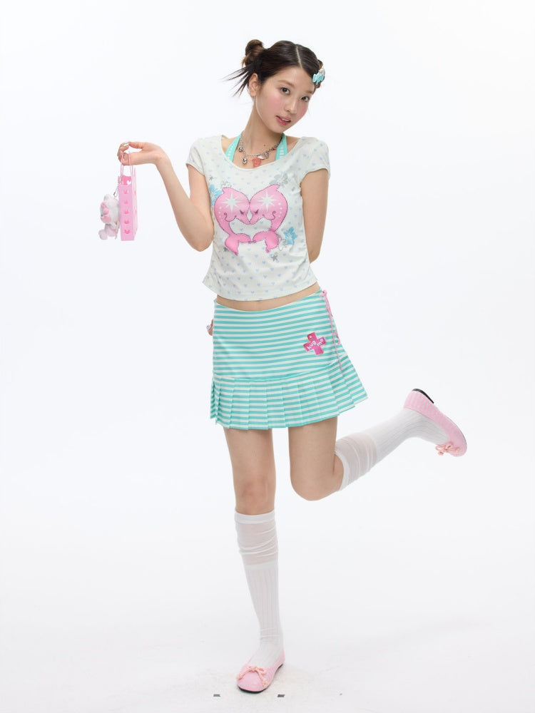 Striped Pleated Short Skirt【s0000016826】