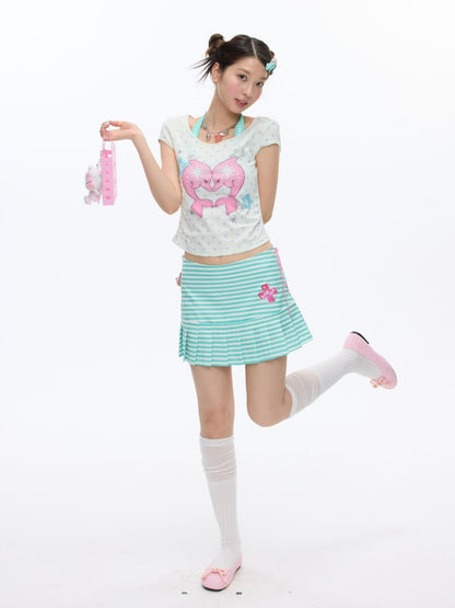 Striped Pleated Short Skirt【s0000016826】