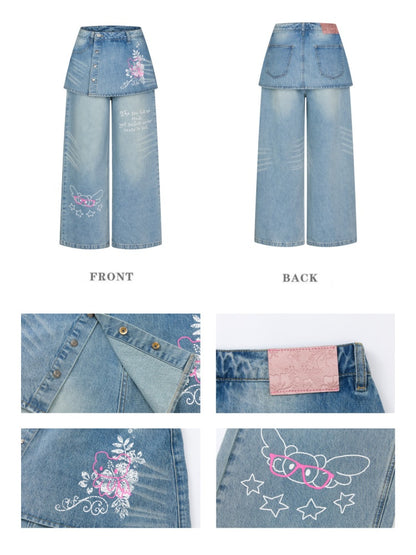 Faux Two-Piece Washed Slim Denim Skirt/Pants【s0000016831】