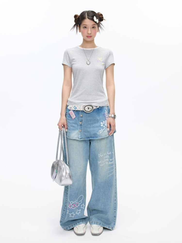 Faux Two-Piece Washed Slim Denim Skirt/Pants【s0000016831】