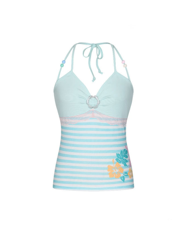 Hibiscus Beaded Hanging Neck Vest【s0000016832】