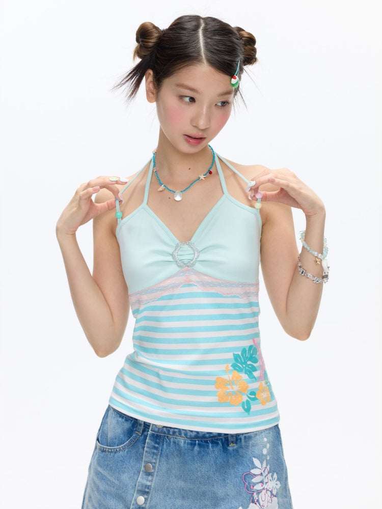 Hibiscus Beaded Hanging Neck Vest【s0000016832】