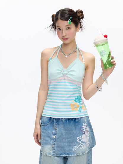 Hibiscus Beaded Hanging Neck Vest【s0000016832】