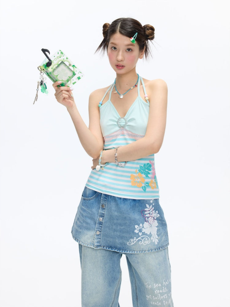Hibiscus Beaded Hanging Neck Vest【s0000016832】