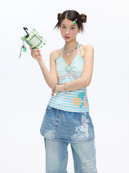 Hibiscus Beaded Hanging Neck Vest【s0000016832】