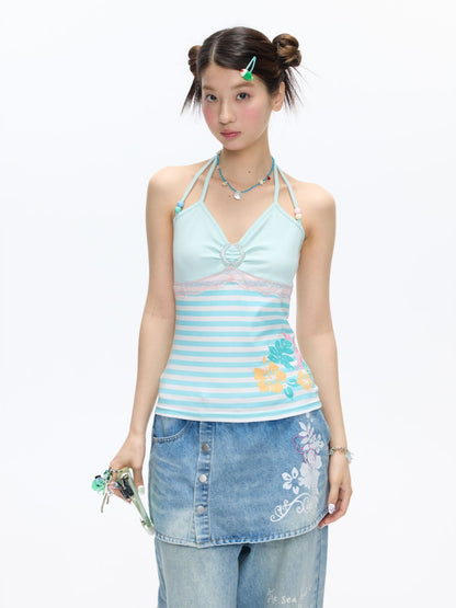 Hibiscus Beaded Hanging Neck Vest【s0000016832】