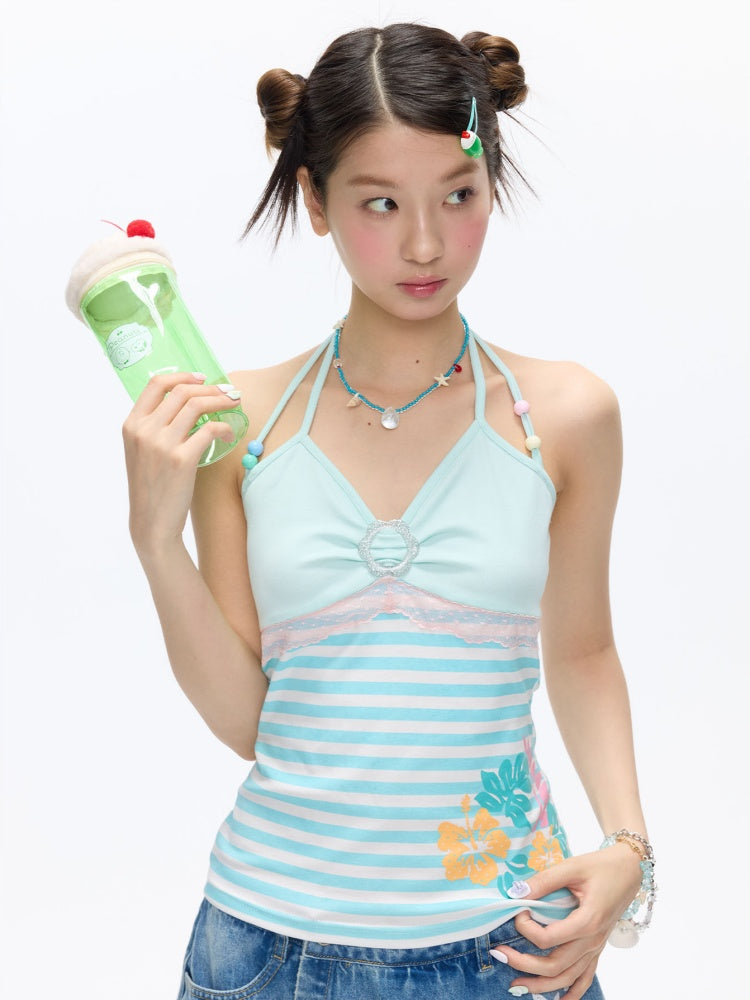 Hibiscus Beaded Hanging Neck Vest【s0000016832】