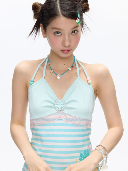 Hibiscus Beaded Hanging Neck Vest【s0000016832】