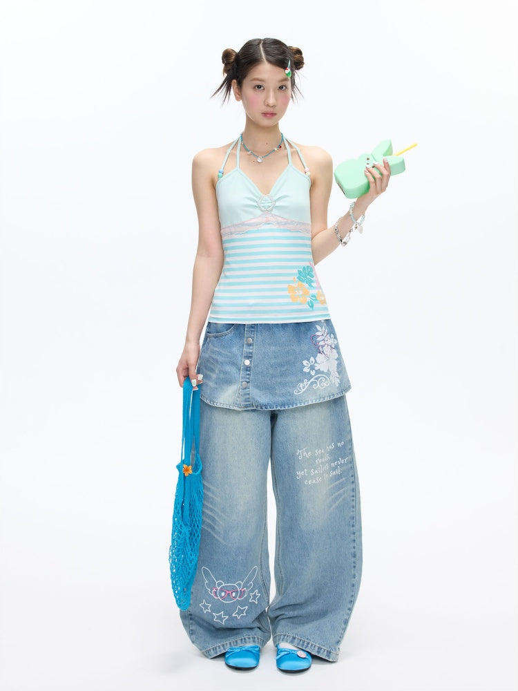Hibiscus Beaded Hanging Neck Vest【s0000016832】
