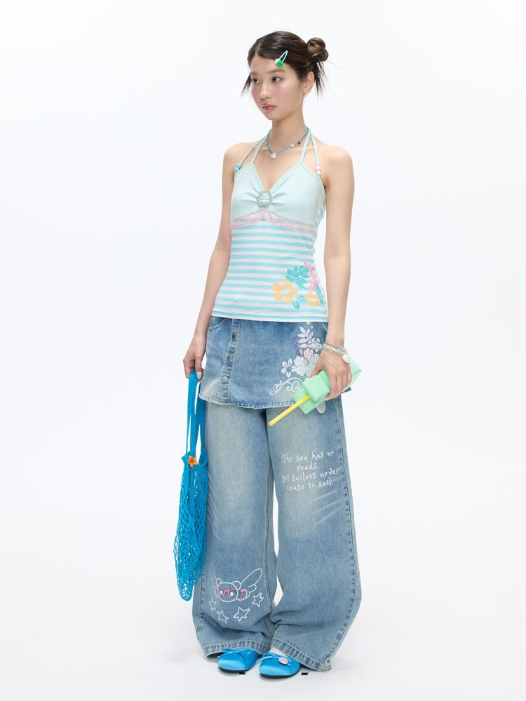 Hibiscus Beaded Hanging Neck Vest【s0000016832】