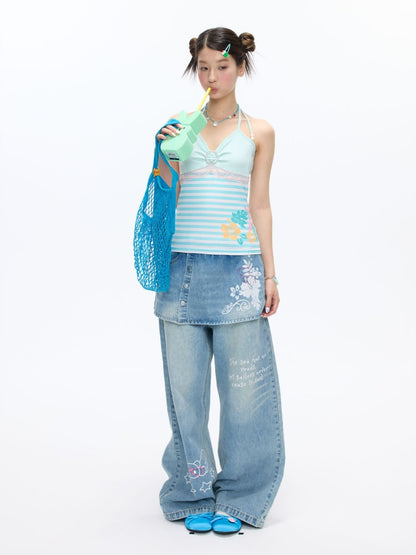 Hibiscus Beaded Hanging Neck Vest【s0000016832】