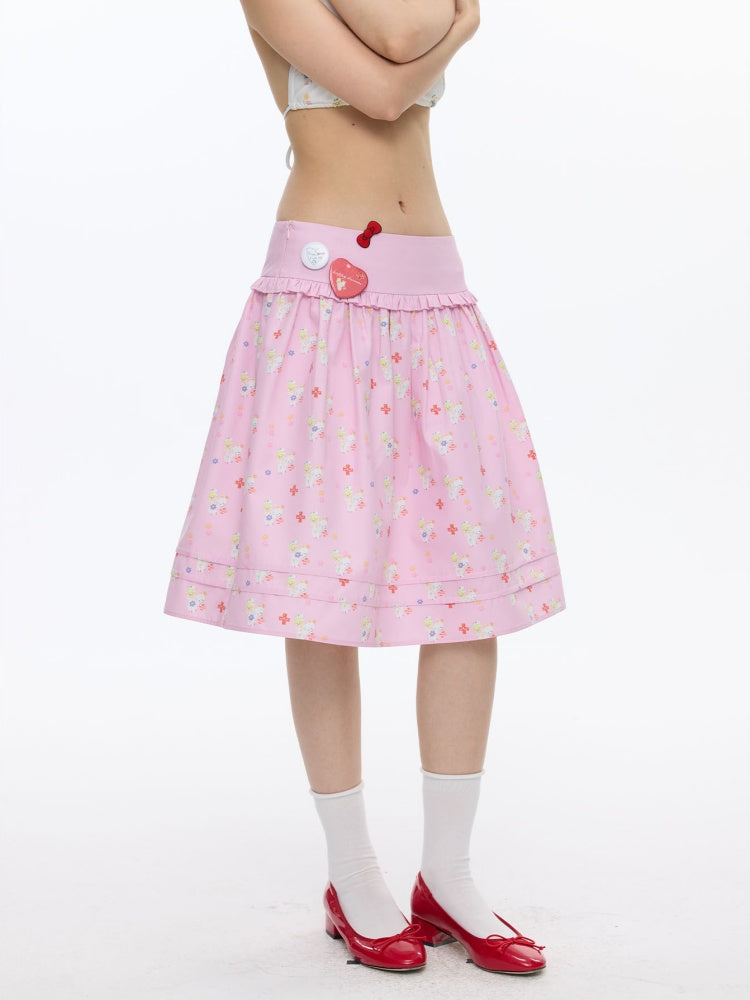 Floral Low-Waisted Bud Fluffy Skirt【s0000016833】