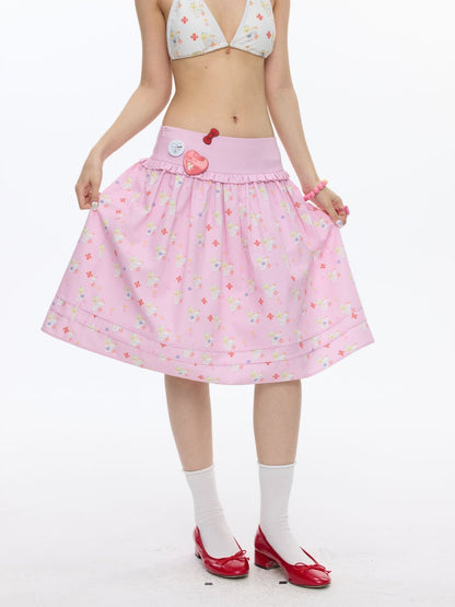 Floral Low-Waisted Bud Fluffy Skirt【s0000016833】