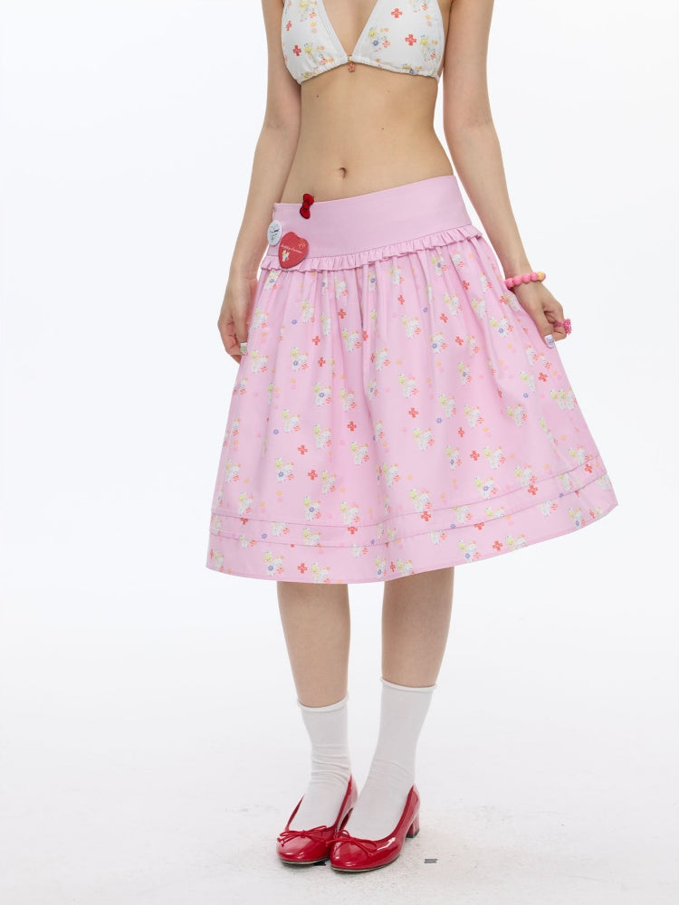 Floral Low-Waisted Bud Fluffy Skirt【s0000016833】