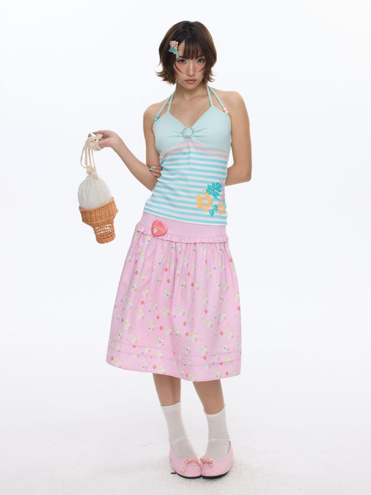 Floral Low-Waisted Bud Fluffy Skirt【s0000016833】