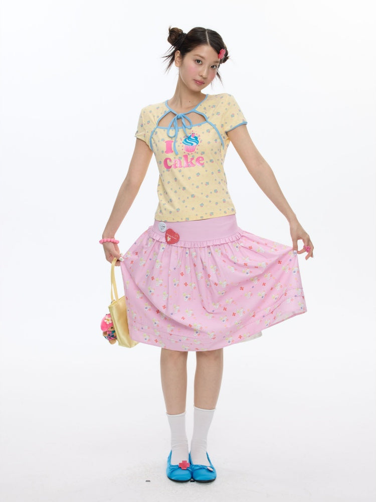 Floral Low-Waisted Bud Fluffy Skirt【s0000016833】