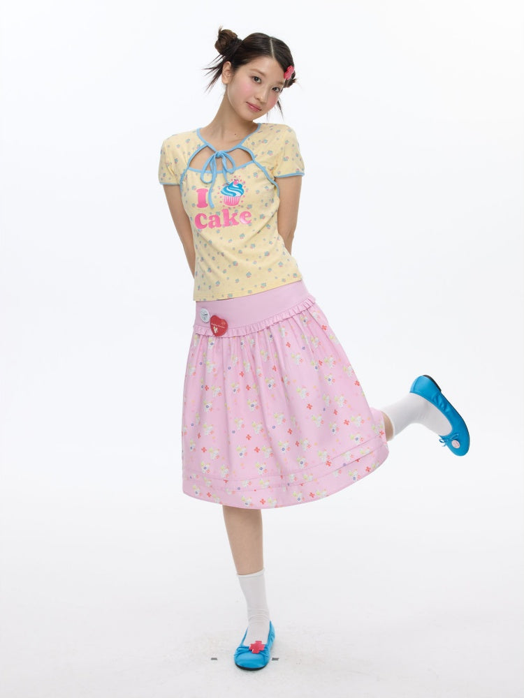 Floral Low-Waisted Bud Fluffy Skirt【s0000016833】
