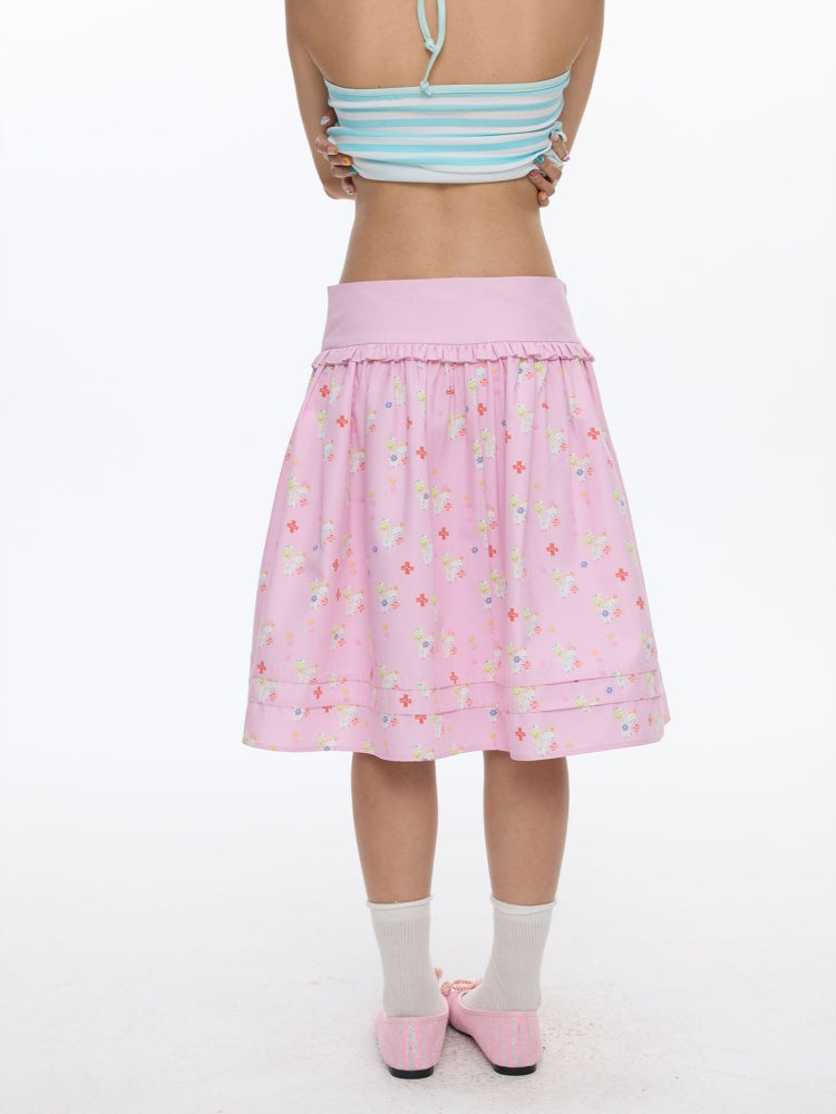 Floral Low-Waisted Bud Fluffy Skirt【s0000016833】